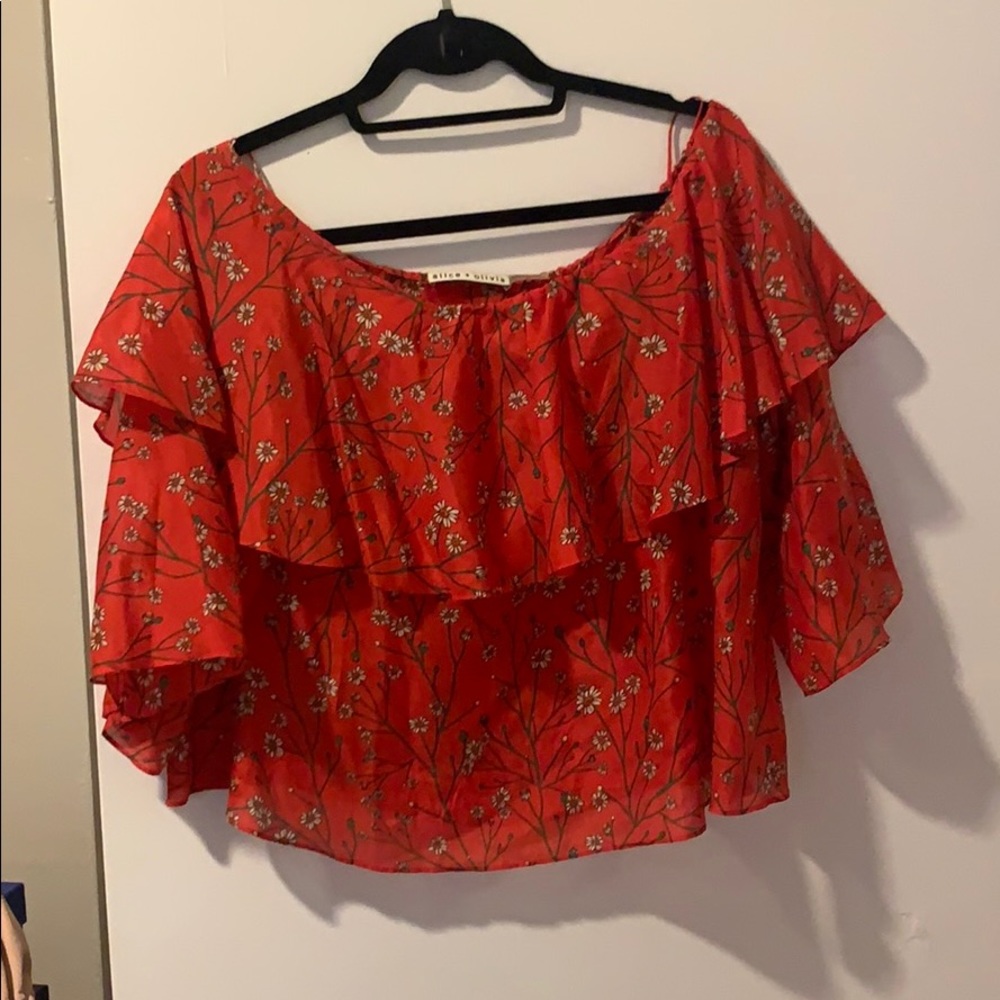 Alice + Olivia off the shoulder floral crop blouse